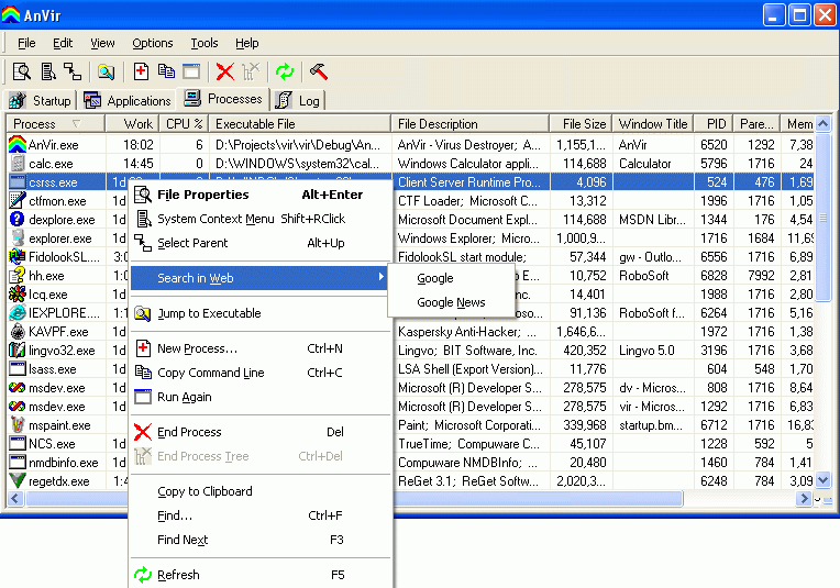 AnVir - Virus Destroyer Screenshot